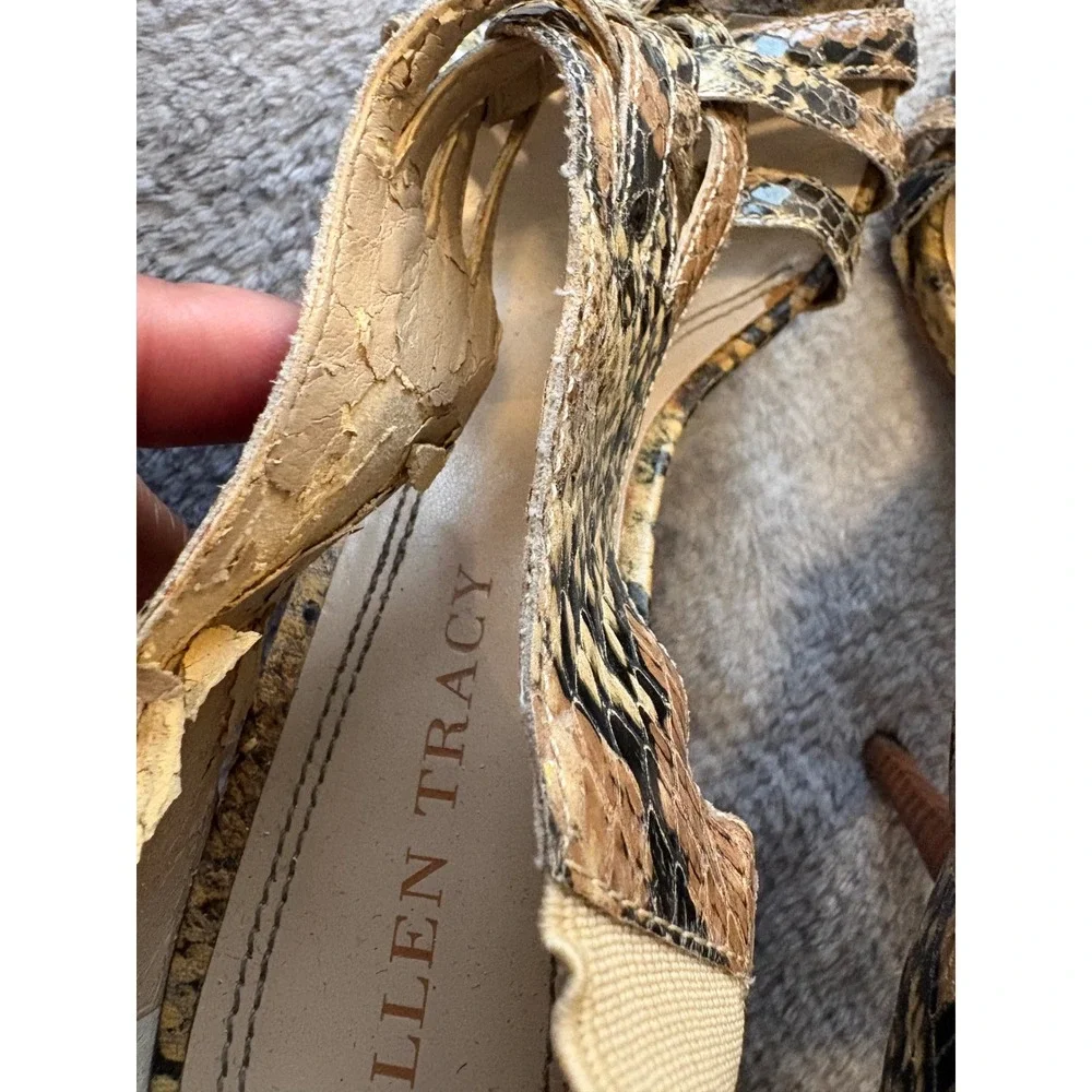Ellen Tracy Ventura‎ Snakeskin Print Strappy Stiletto Heels Brown Tan Womens 7M